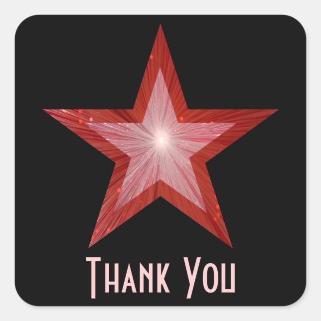 Red Star 'Thank You' square sticker black (Front)