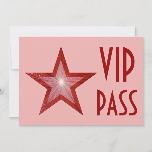 Red Star 'VIP PASS' invitation pink horizontal (Front)