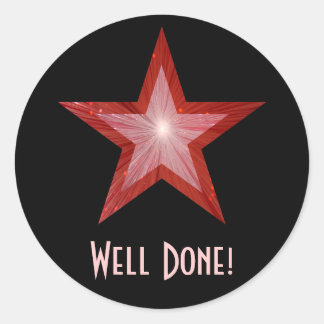 Red Star 'Well Done!' round sticker black
