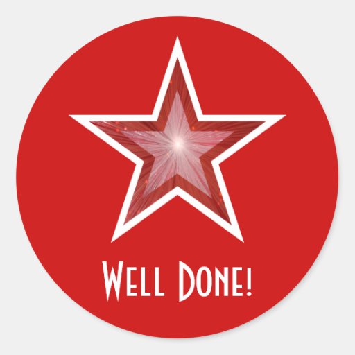 Red Star 'Well Done!' round sticker red