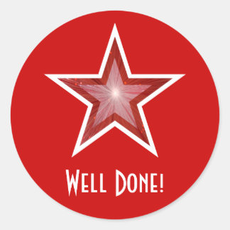 Red Star 'Well Done!' round sticker red