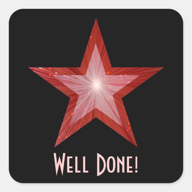 Red Star 'Well Done!' square sticker black (Front)