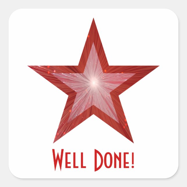 Red Star 'Well Done!' square sticker white (Front)