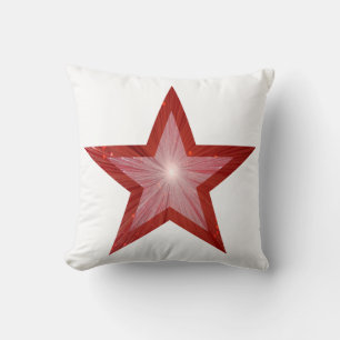 Red Star white throw pillow square red back