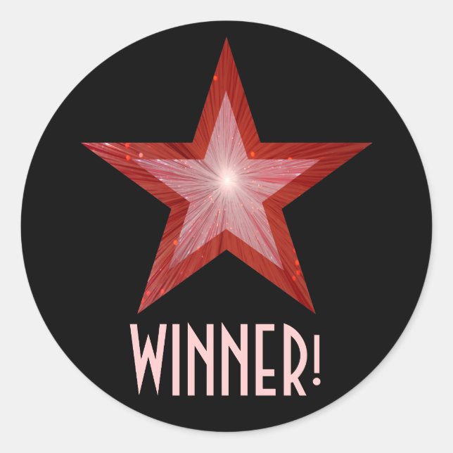 Red Star 'WINNER!' round sticker black (Front)