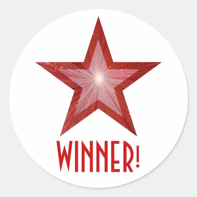 Red Star 'WINNER!' round sticker white (Front)