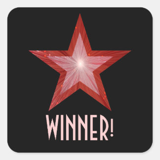 Red Star 'WINNER!' square sticker black