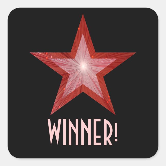 Red Star 'WINNER!' square sticker black (Front)