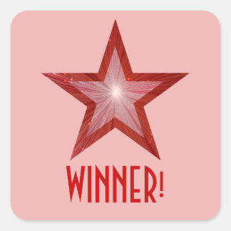 Red Star 'WINNER!' square sticker pale pink