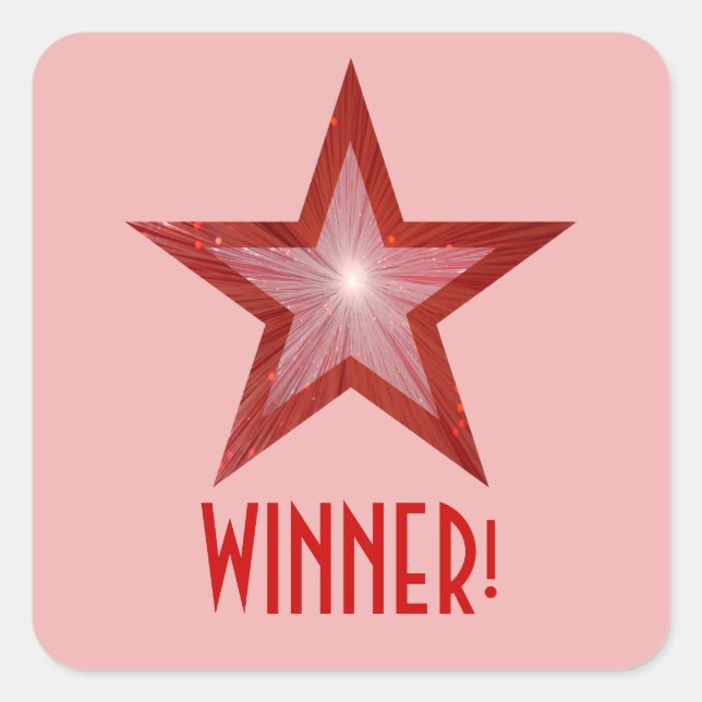 Red Star 'WINNER!' square sticker pale pink (Front)