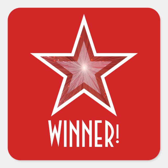 Red Star 'WINNER!' square sticker red (Front)