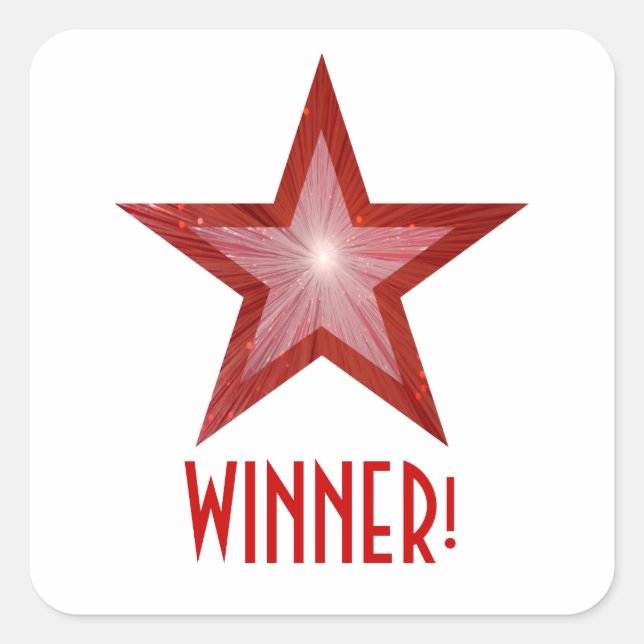Red Star 'WINNER!' square sticker white (Front)