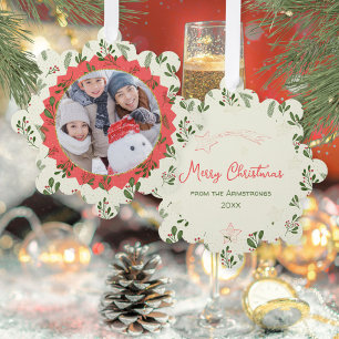 Red Star Winter Photo Christmas Keepsake Tree Decoration Card