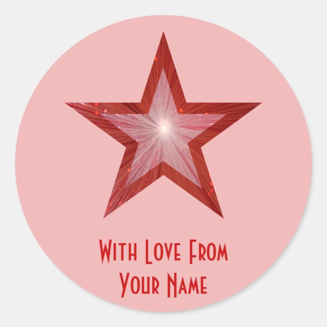 Red Star 'With Love From'' round sticker pink (Front)