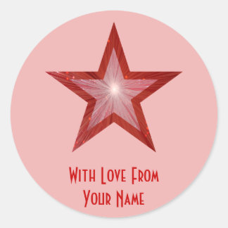 Red Star 'With Love From'' round sticker pink