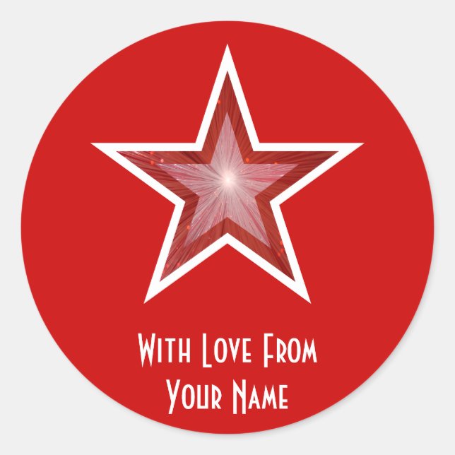 Red Star 'With Love From'' round sticker red (Front)