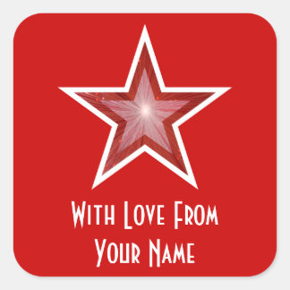 Red Star 'With Love From'' square red Sticker
