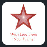 Red Star 'With Love From'' square sticker white<br><div class="desc">Modern design with a shining, sparkling red and white star on a white background. Sticker with a red and white customisable design for you to personalise with your own text, images and ideas. The text can easily be changed using the template provided or click the 'Customise It' button to make...</div>