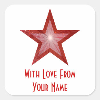 Red Star 'With Love From'' square sticker white
