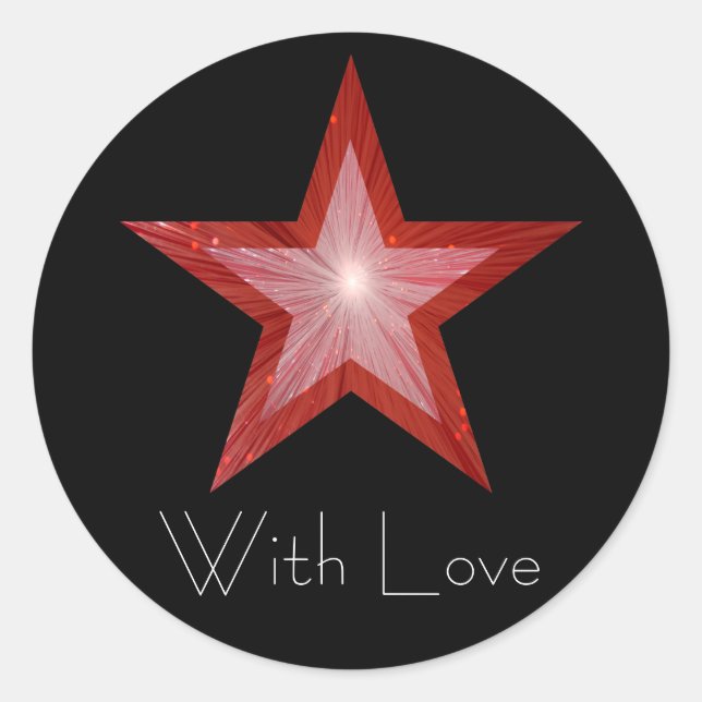 Red Star 'With Love'' round sticker black (Front)