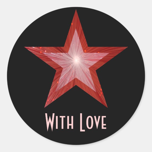 Red Star 'With Love'' round sticker black (Front)