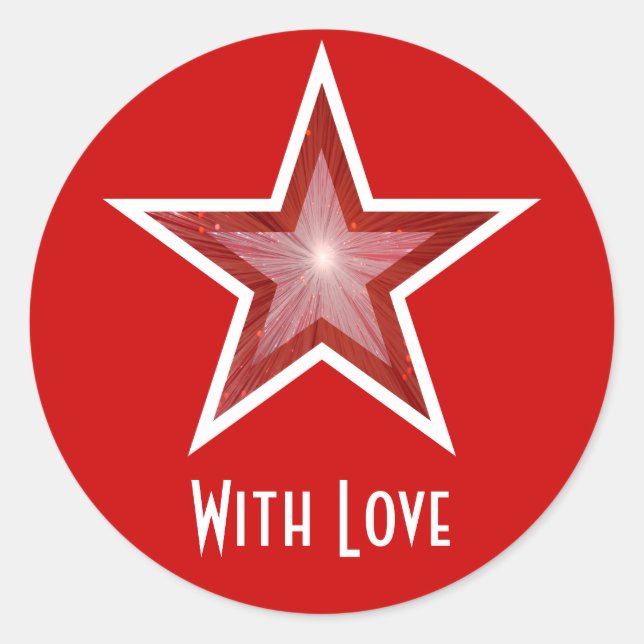 Red Star 'With Love'' round sticker red (Front)