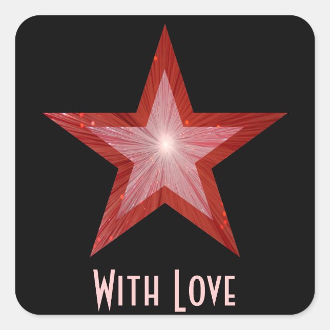 Red Star 'With Love'' square sticker black (Front)