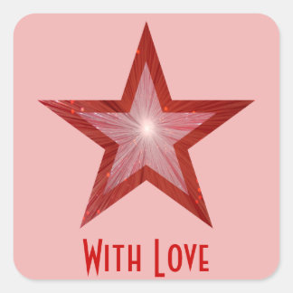 Red Star 'With Love'' square sticker pink