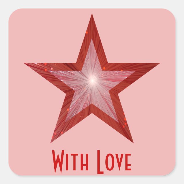 Red Star 'With Love'' square sticker pink (Front)