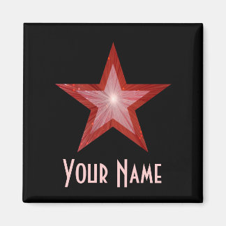 Red Star 'Your Name' fridge magnet square black
