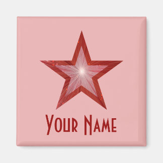 Red Star 'Your Name' fridge magnet square pink