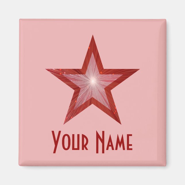 Red Star 'Your Name' fridge magnet square pink (Front)