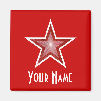 Red Star 'Your Name' fridge magnet square red
