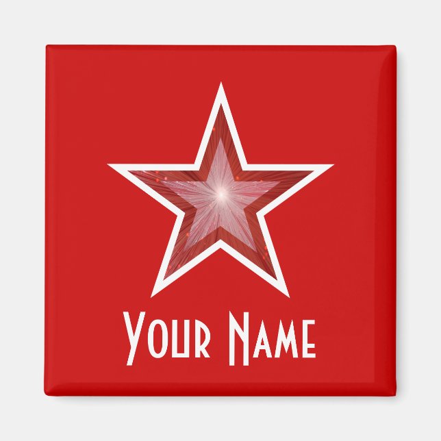 Red Star 'Your Name' fridge magnet square red (Front)