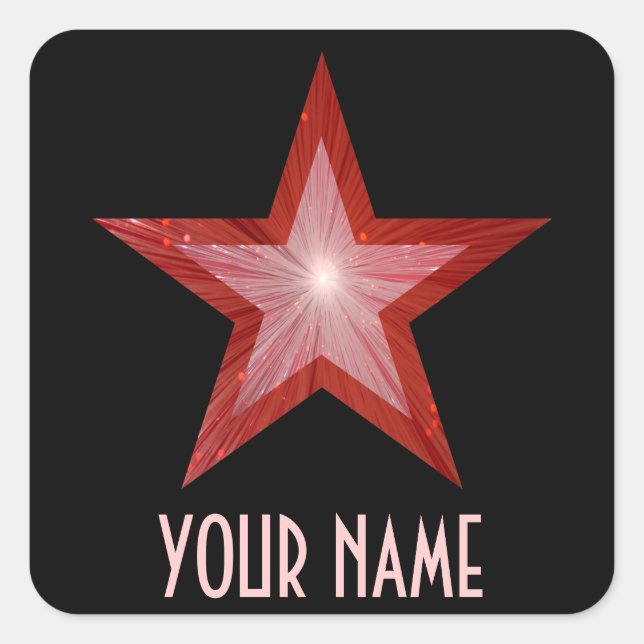 Red Star 'Your Name'' square sticker black (Front)