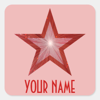 Red Star 'Your Name'' square sticker pale pink