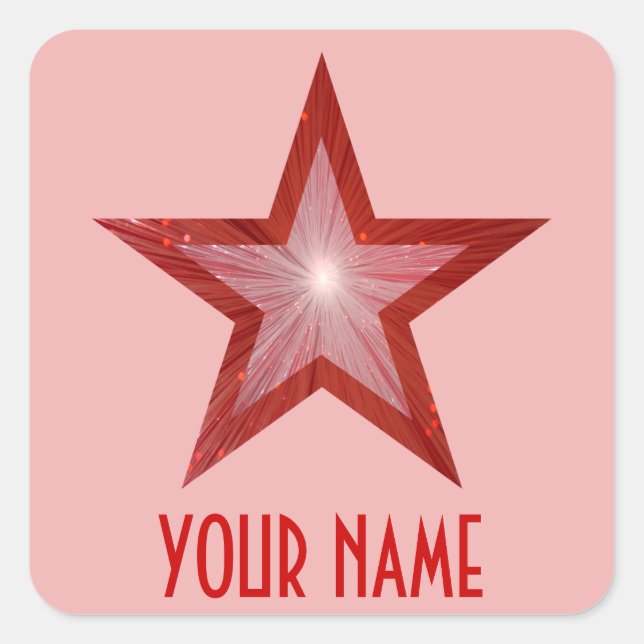 Red Star 'Your Name'' square sticker pale pink (Front)