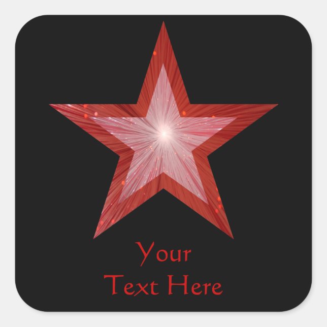 Red Star 'Your Text' square sticker black (Front)