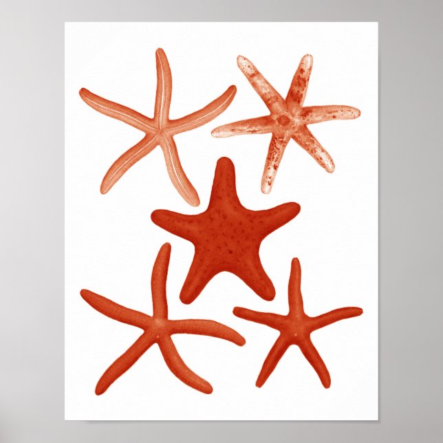 Red Starfish no.1 Beach Decor Wall Art Print (Front)