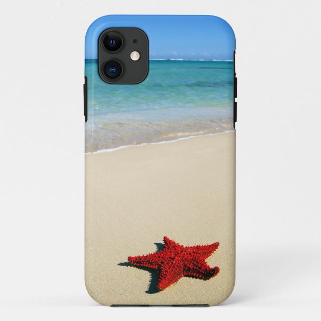 Red Starfish On White Sand Beach Case-Mate iPhone Case (Back)