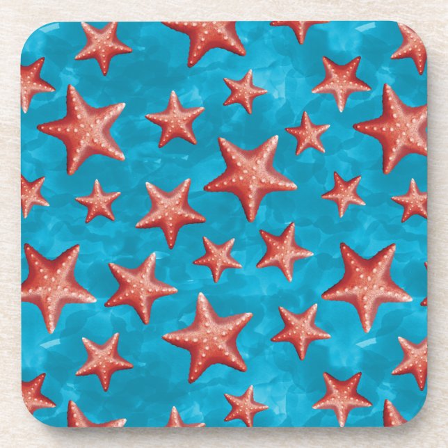 Red Starfish Summer Beach Nautical Coastal Coaster (Front)