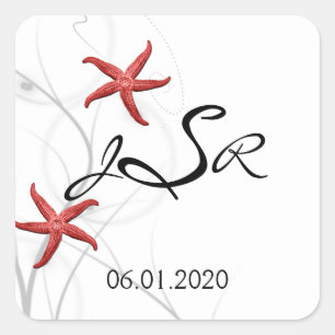 Red Starfish with Silver Coral Monogram Sticker