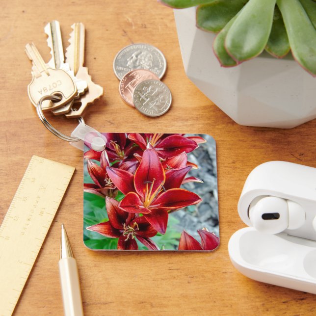 Red Stargazer Lily Bloom Key Ring (Desk)