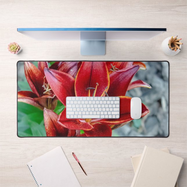 Red Stargazer Lily Flower, Canadian Photography Desk Mat (Office 1)