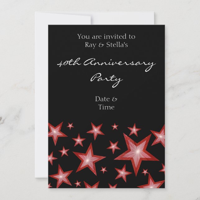 Red Stars '40th Anniversary' vertical black Invitation (Front)