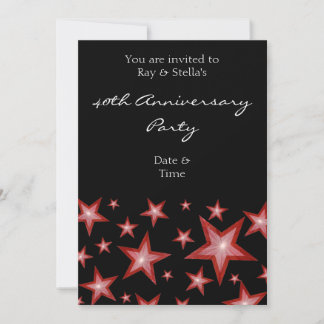Red Stars '40th Anniversary' vertical black Invitation