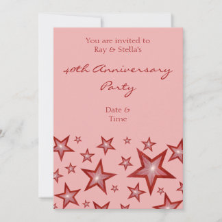 Red Stars '40th Anniversary' vertical pink Invitation