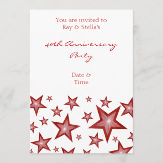 Red Stars '40th Anniversary' vertical white Invitation