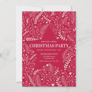 Red Stars and Holly Christmas party Invitation