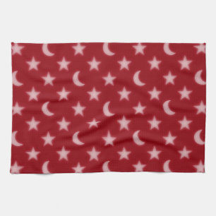 Red stars and moons pattern tea towel